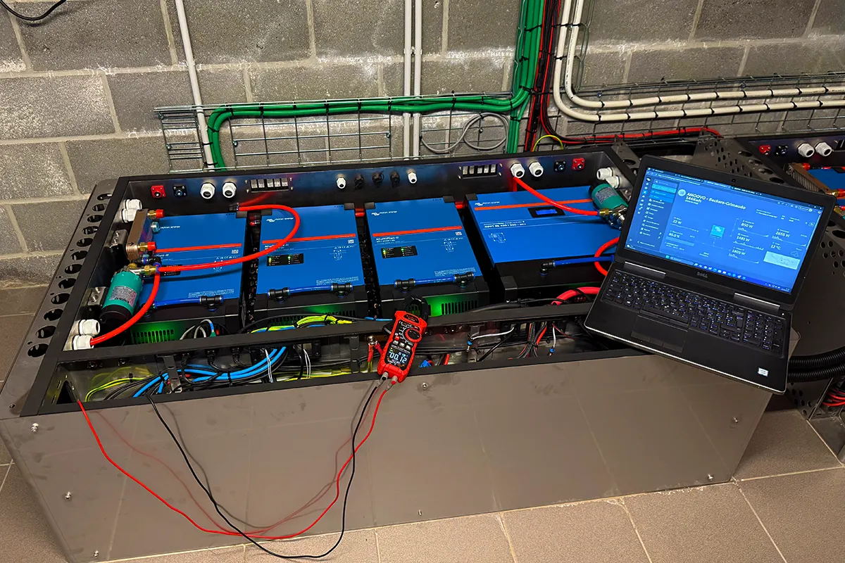 Lab bench with packs and wiring